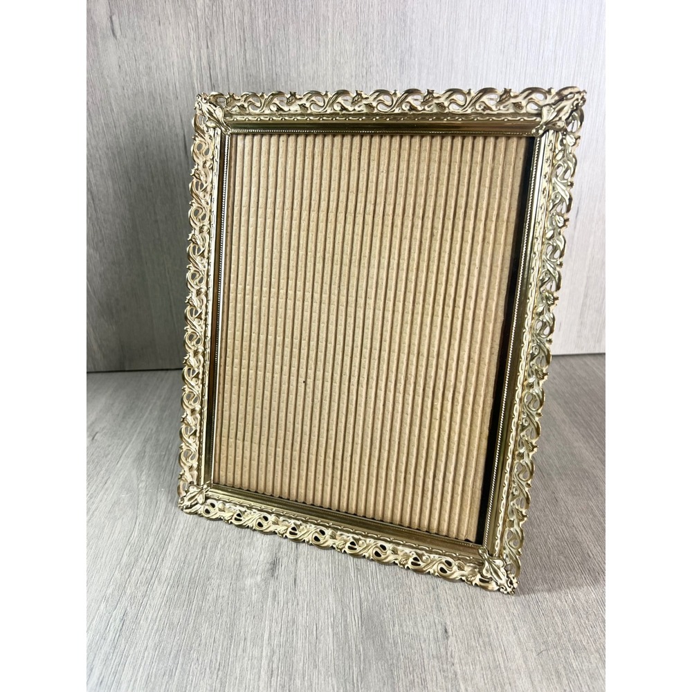 Vintage Gold Ornate Filigree Picture Frame 8x10 Tabletop Wall Mount Victorian